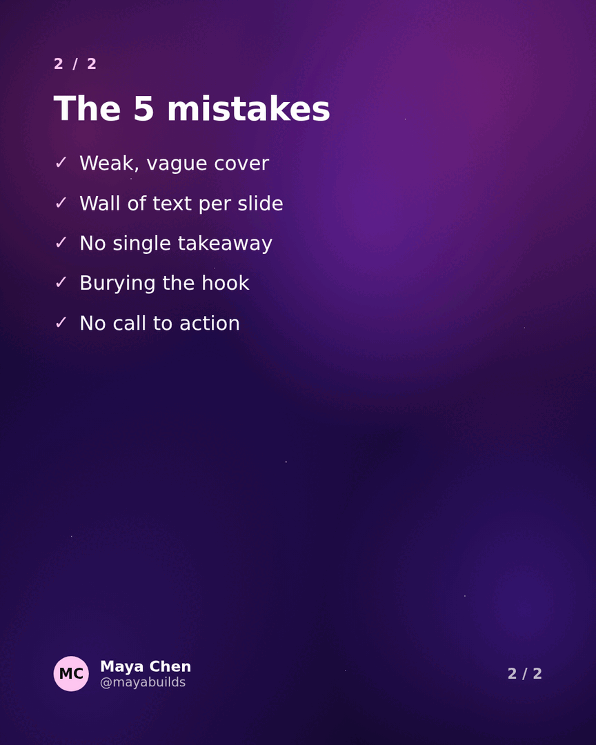 Second slide: 'The 5 mistakes' as a checklist with checkmarks.